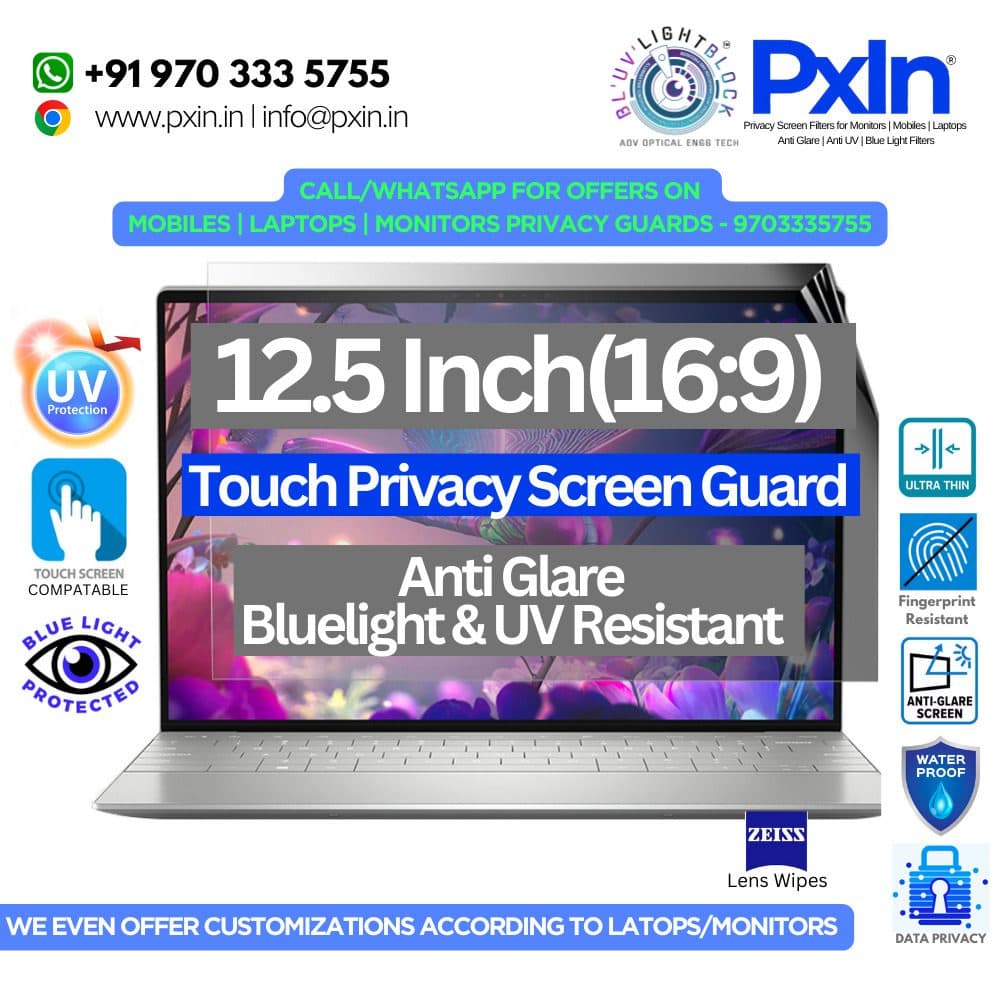 12.5 inch (16:9) Touch Laptop - Pro Privacy Screen Guard | Touch Sensitive | Anti Glare | Anti Blue Light | UV(A/B/C) Block | PXIN - Image 1