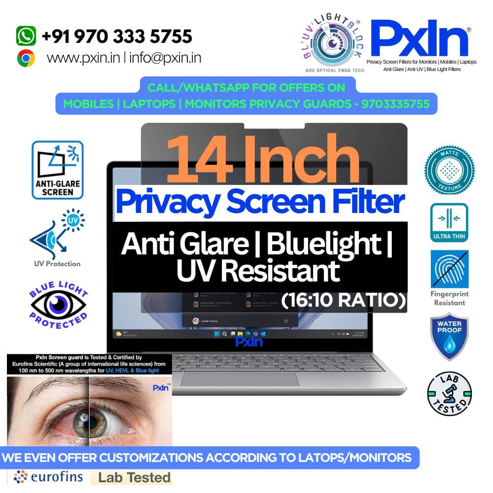 13.5 inch (3:2) Laptop - Pro Privacy Screen Guard | Anti Glare | Anti Blue Light | UV(A/B/C) Block | PXIN - Image 1