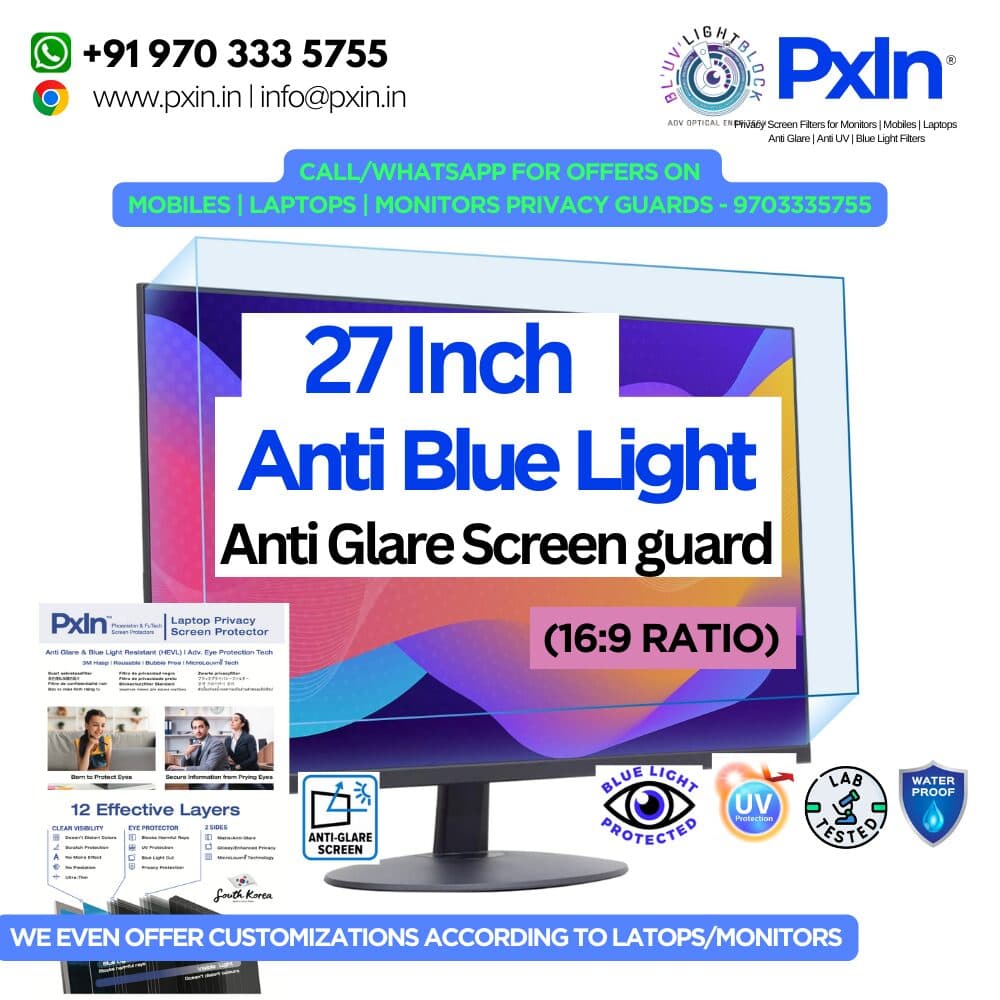 27 inch (16:9) Monitor Anti Blue Light & Anti Glare Screen Guard - Image 1