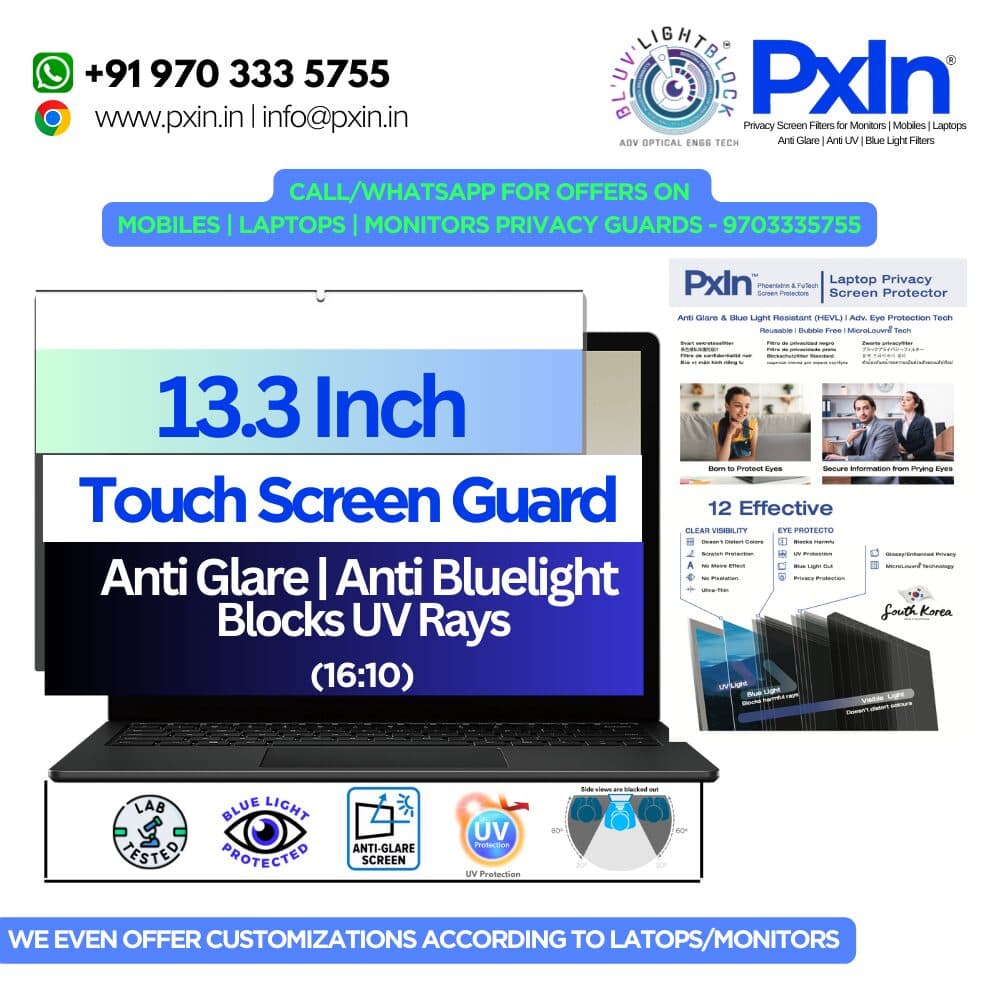 12.5 inch (16:9) Touch Laptop - Anti Glare Screen Guard | Touch Sensitive | Anti Blue Light | UV(A/B/C) Block | PXIN - Image 1