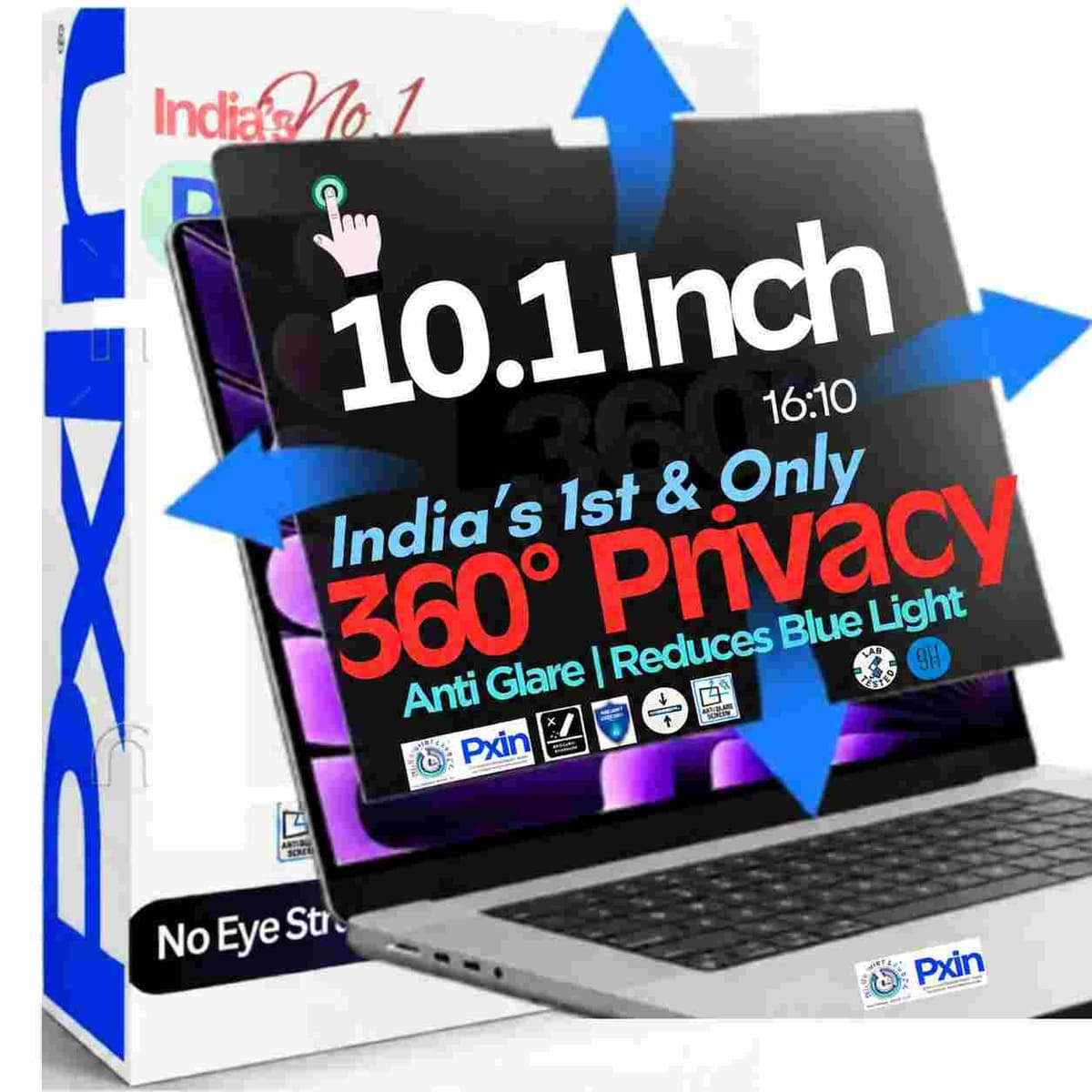 10.1 Inch (16:10) Touch Laptop 360° Privacy (Anti Blue Light & Anti Glare) Screen Guard - Image 1
