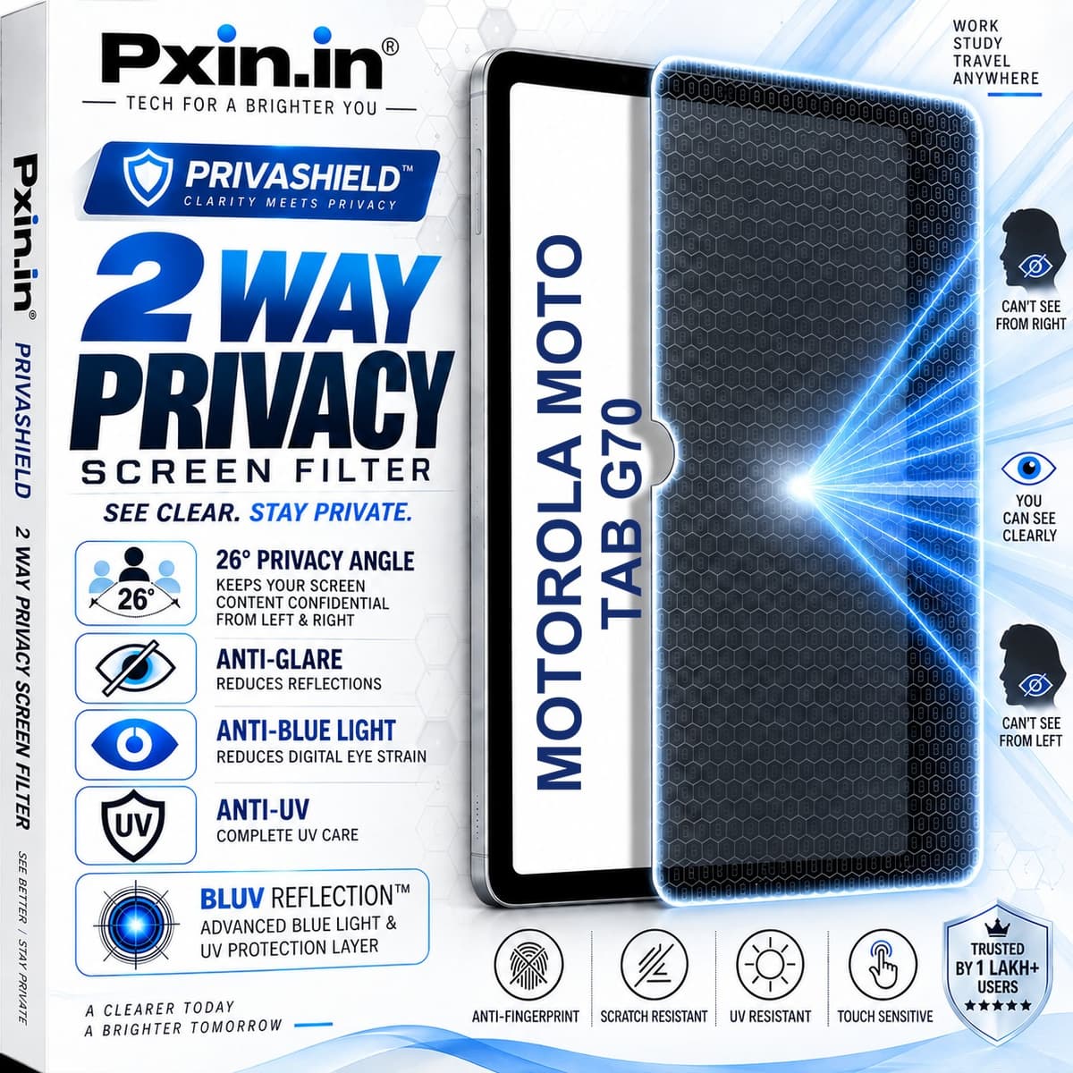 Motorola Moto Tab G70 2 Way Tablet Privacy Screen Guard (Anti-Blue & Anti-Glare) - Image 1
