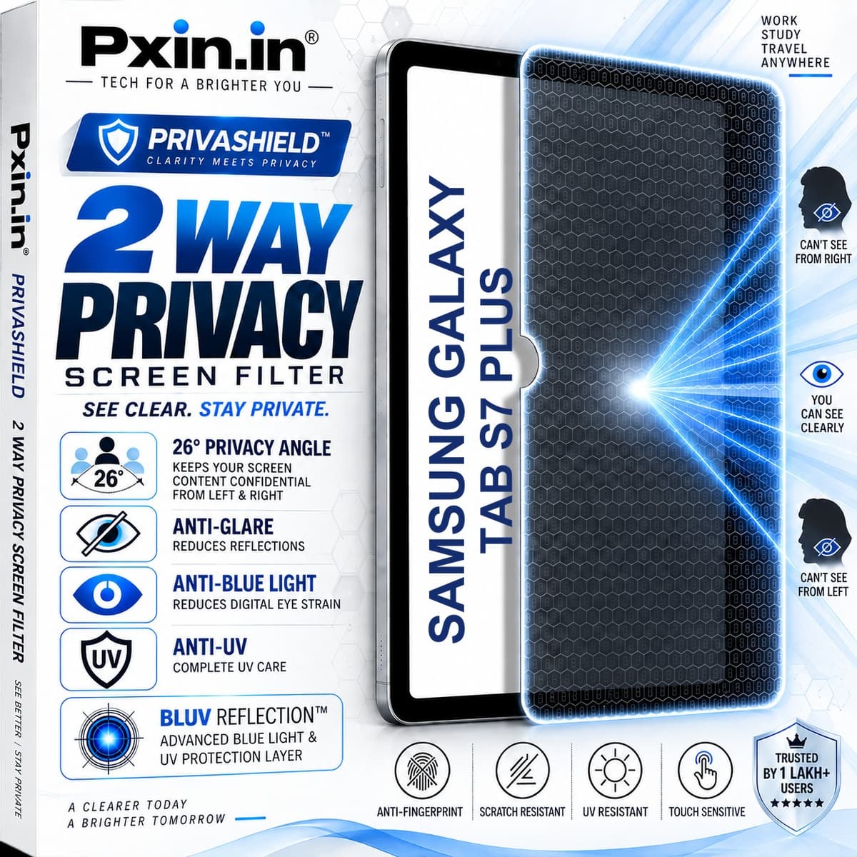 Samsung Galaxy Tab S7 Plus 2 Way Tablet Privacy Screen Guard (Anti-Blue & Anti-Glare) - Image 1