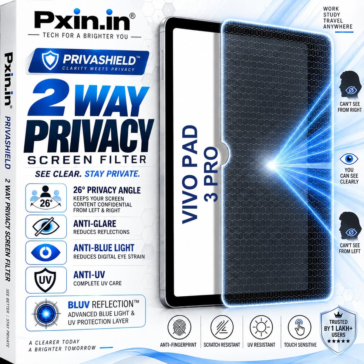 Vivo Pad 3 Pro 2 Way Tablet Privacy Screen Guard (Anti-Blue & Anti-Glare) - Image 1