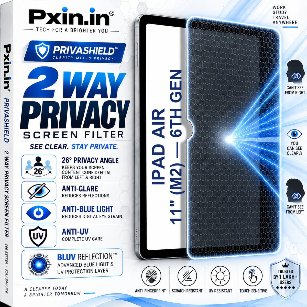 iPad Air 11 Inch (M2) - 6th Gen 2 Way Tablet Privacy Screen Guard (Anti-Blue & Anti-Glare) - Image 1