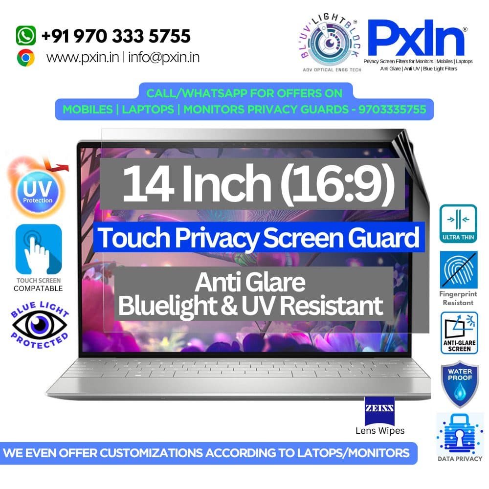 14 inch (16:9) Touch Laptop - Pro Privacy Screen Guard | Touch Sensitive | Anti Glare | Anti Blue Light | UV(A/B/C) Block | PXIN - Image 1