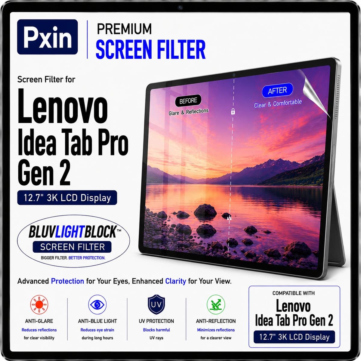 Anti Blue Light & Anti Glare Screen Guard for Lenovo Idea Tab Pro Gen 2 - Image 1
