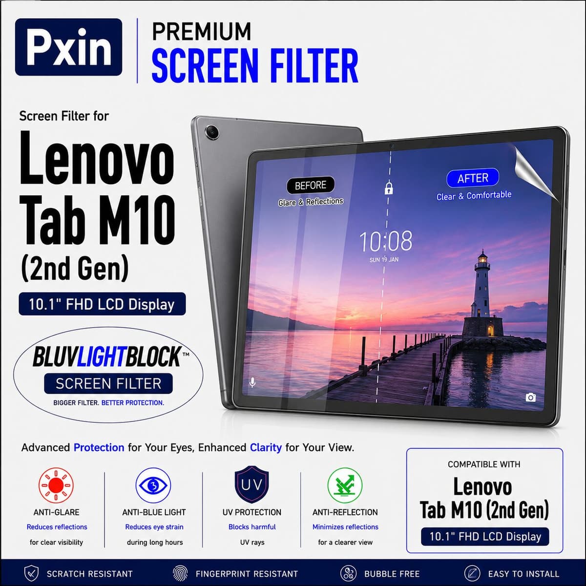 Anti Blue Light & Anti Glare Screen Guard for Lenovo Tab M10 (2nd Gen) - Image 1