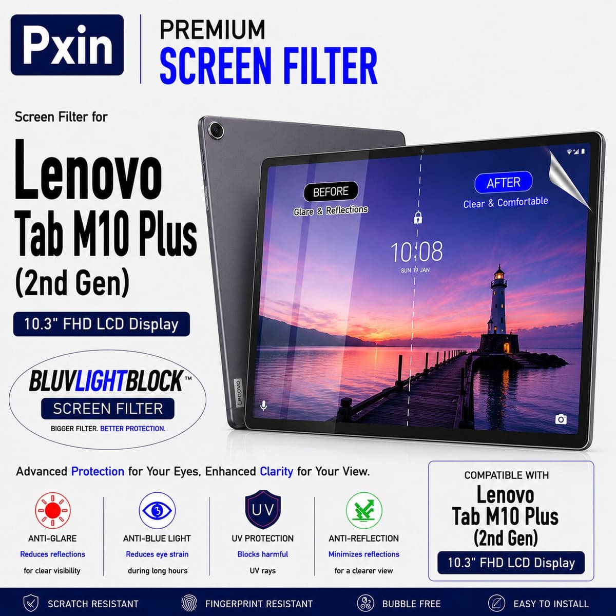 Anti Blue Light & Anti Glare Screen Guard for Lenovo Tab M10 Plus (2nd Gen) - Image 1
