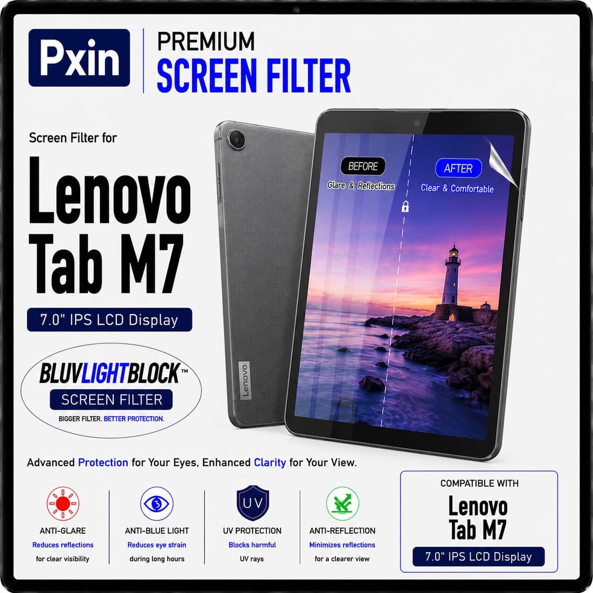 Anti Blue Light & Anti Glare Screen Guard for Lenovo Tab M7 - Image 1