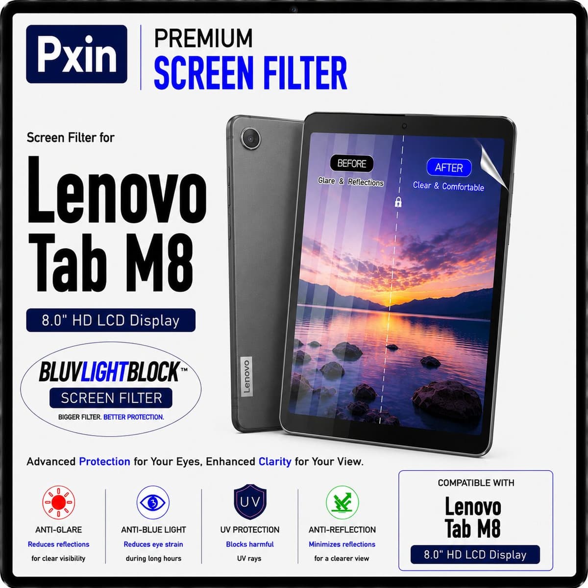 Anti Blue Light & Anti Glare Screen Guard for Lenovo Tab M8 - Image 1