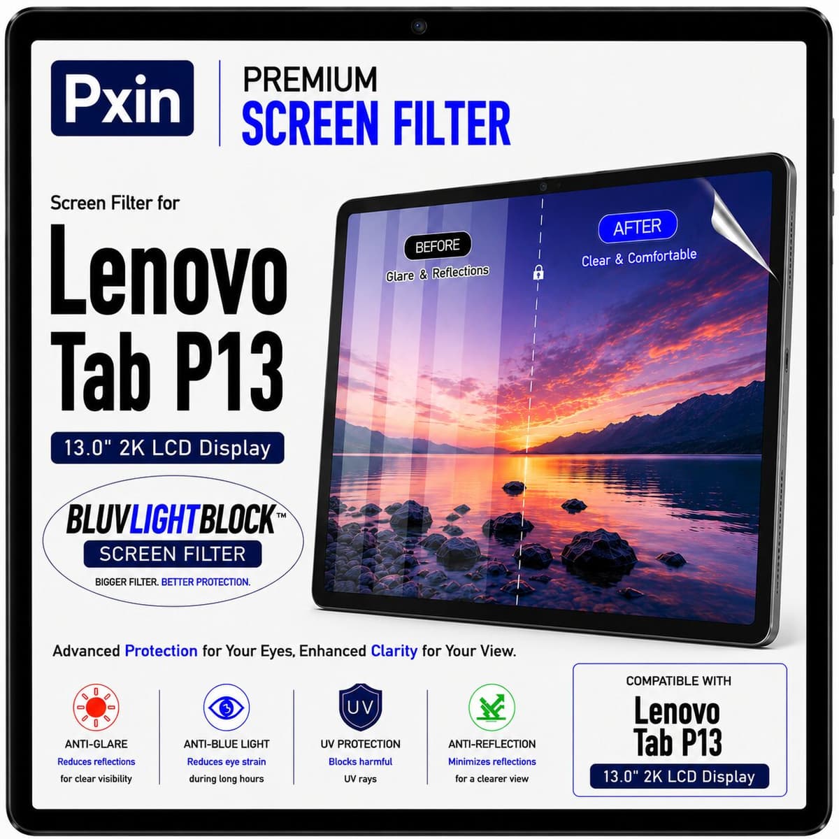 Anti Blue Light & Anti Glare Screen Guard for Lenovo Tab P13 - Image 1