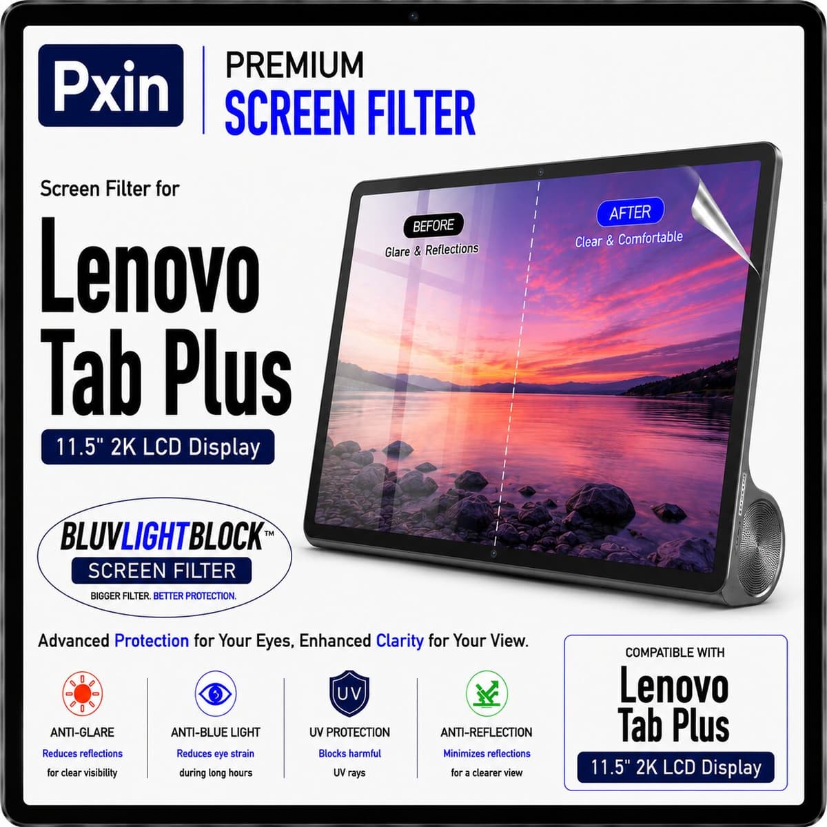 Anti Blue Light & Anti Glare Screen Guard for Lenovo Tab Plus - Image 1