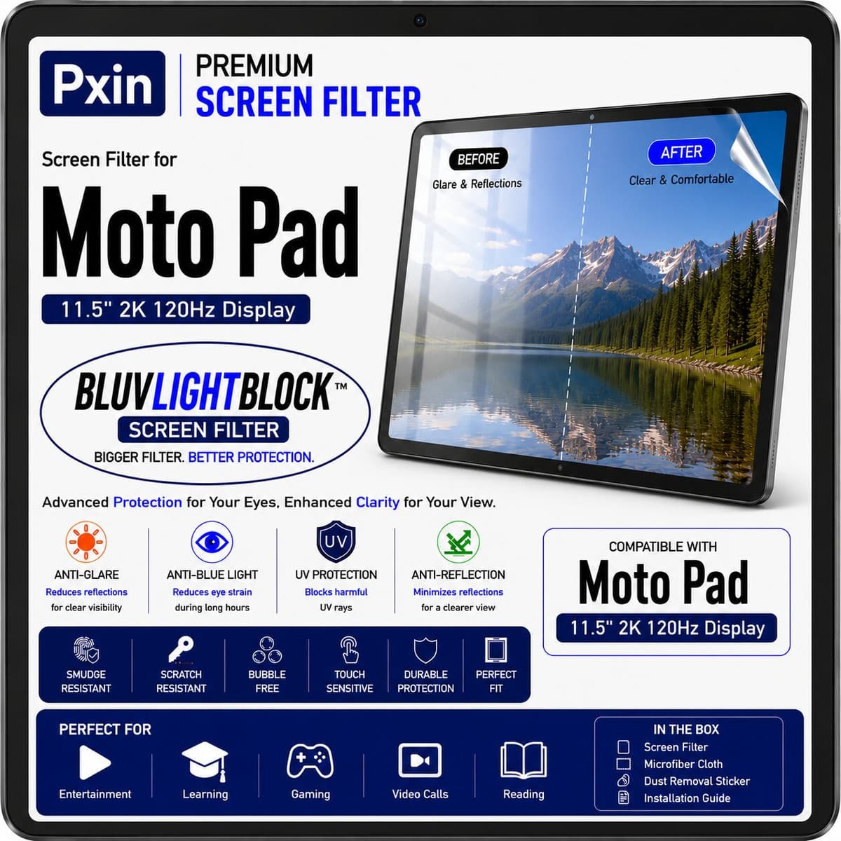 Anti Blue Light & Anti Glare Screen Guard for Moto Pad - Image 1