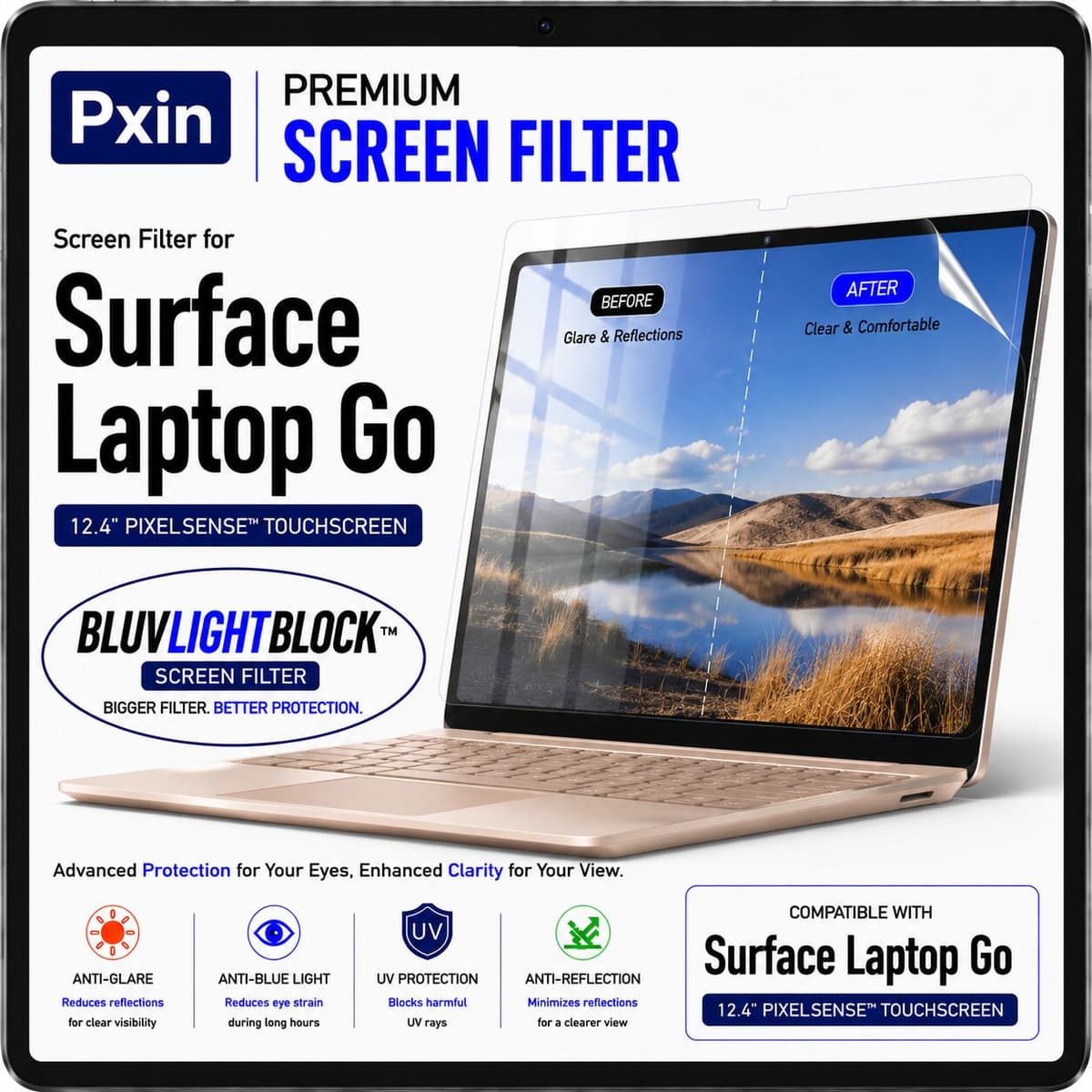 Anti Blue Light & Anti Glare Screen Guard for Surface Laptop Go - Image 1