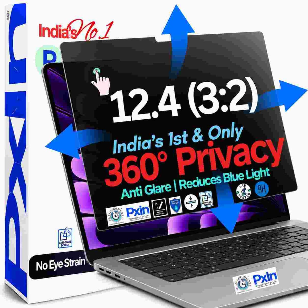 12.4 inch (3:2) Touch Laptop 360° Privacy (Anti Blue Light & Anti Glare) Screen Guard - Image 1