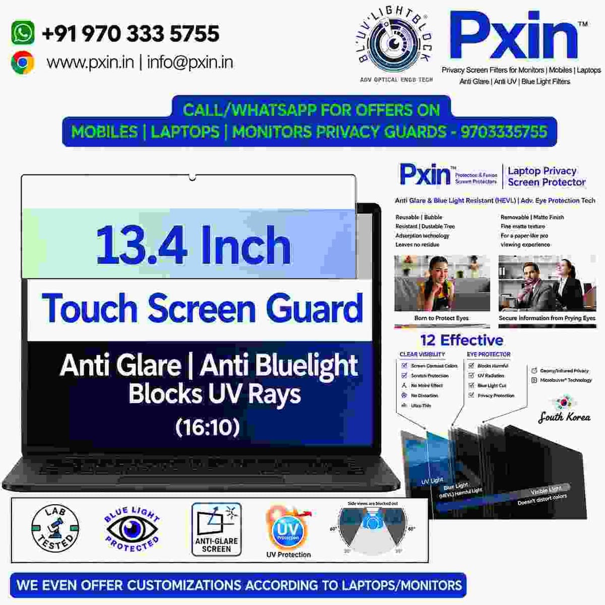 13.4 inch Antiglare Antiblue Touch privacy screen guard