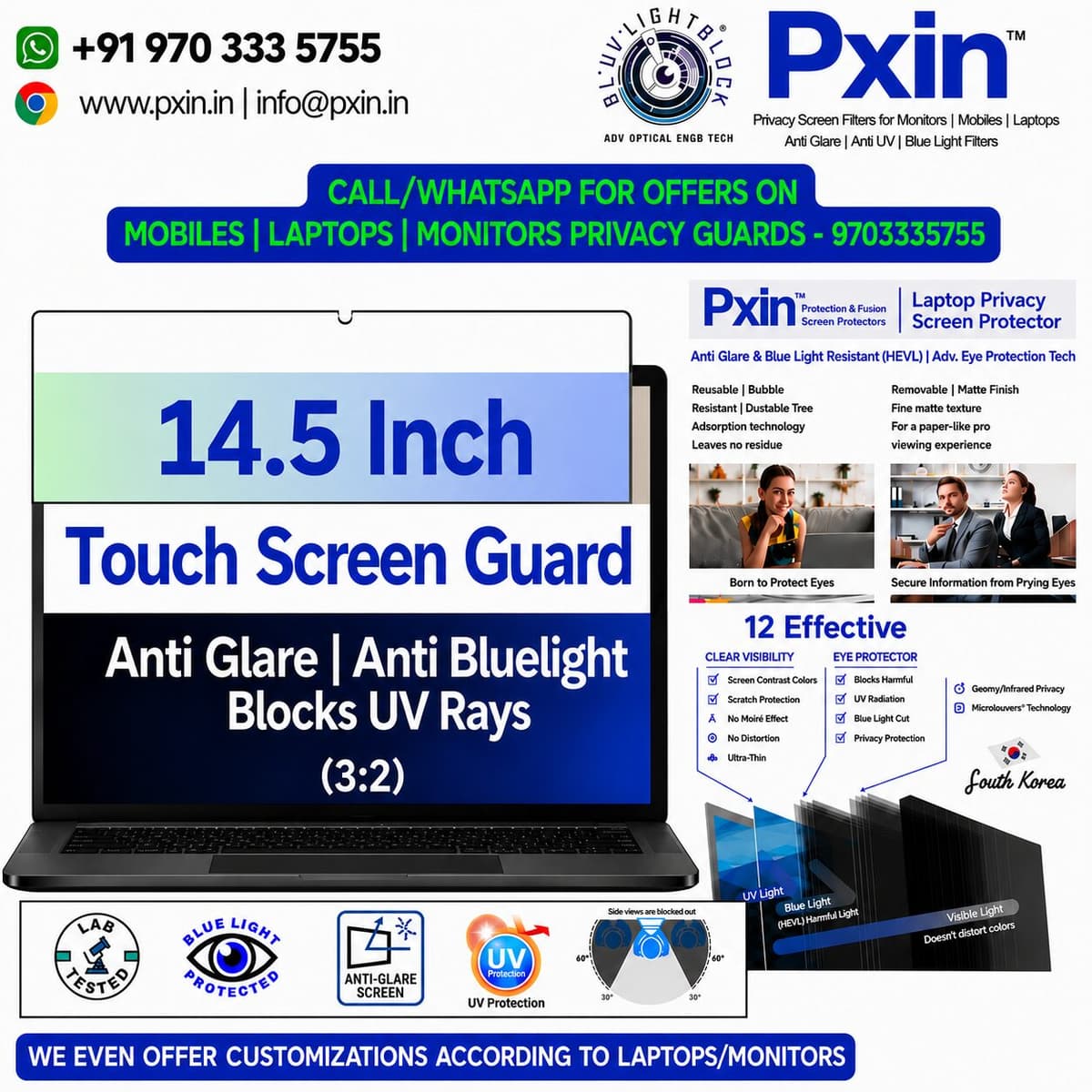 14.5 inch (3:2) Touch Laptop Anti Blue Light & Anti Glare Screen Guard - Image 1