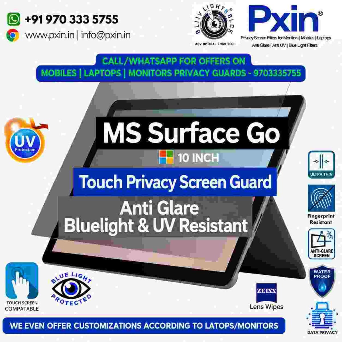 Surface Go 10 inch Privacy (Anti Blue Light & Anti Glare) Screen Guard | Touch Sensitive - Image 1