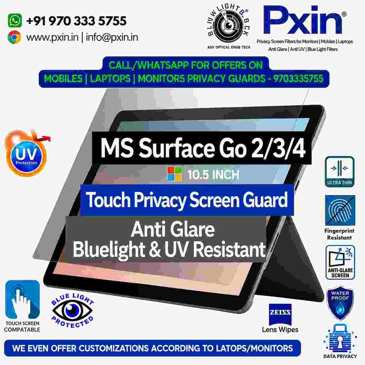Surface Go 2/3/4 10.5 inch Privacy (Anti Blue Light & Anti Glare) Screen Guard | Touch Sensitive - Image 1