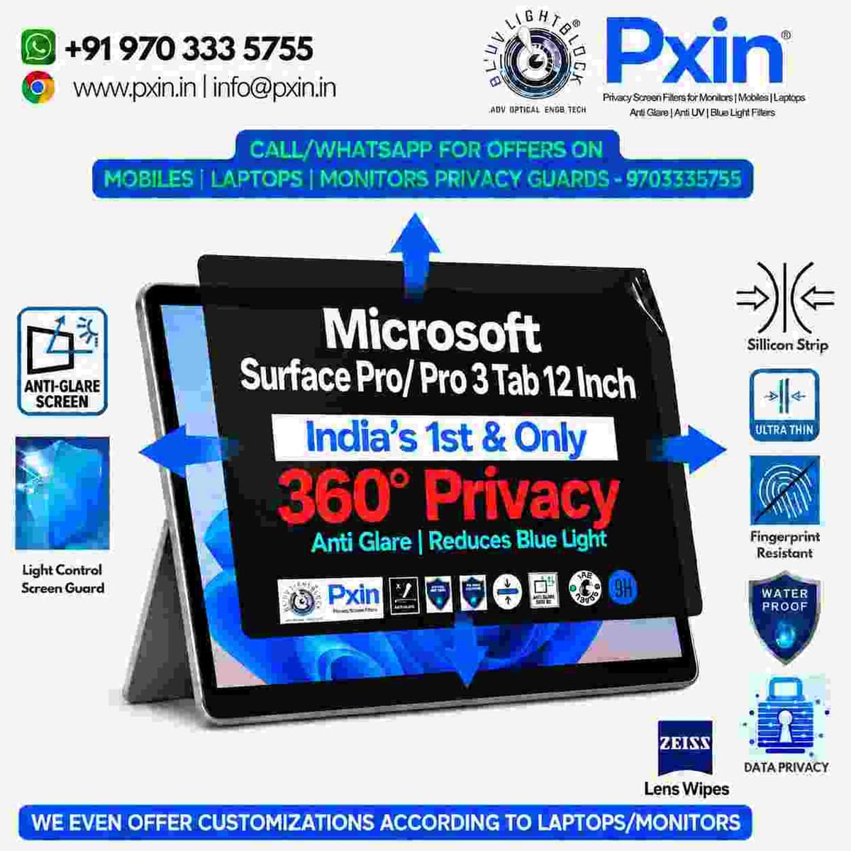 Surface Pro/ Pro 3 Tab 12 Inch 360° Privacy (Anti Blue Light & Anti Glare) Screen Guard - Image 1