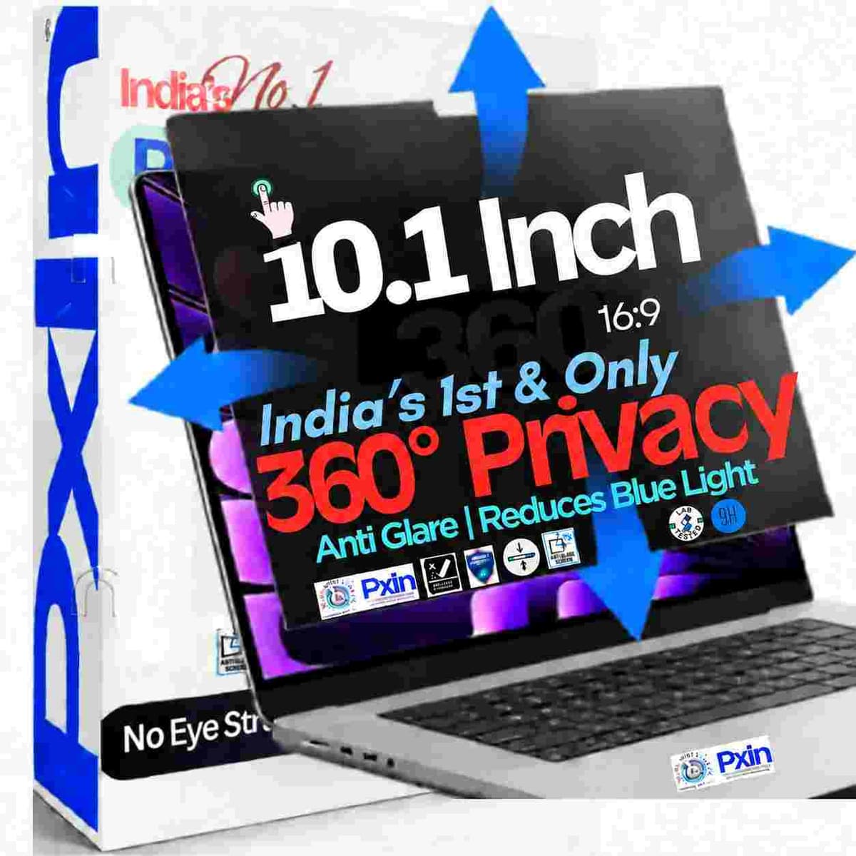 10.1 Inch (16:9) Touch Laptop 360° Privacy (Anti Blue Light & Anti Glare) Screen Guard - Image 1