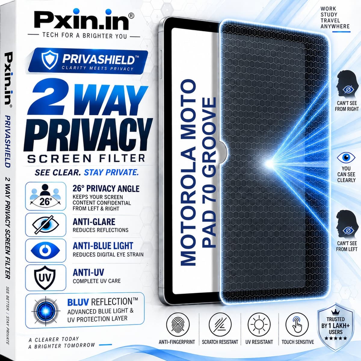 Motorola Moto Pad 70 Groove 2 Way Tablet Privacy Screen Guard (Anti-Blue & Anti-Glare) - Image 1