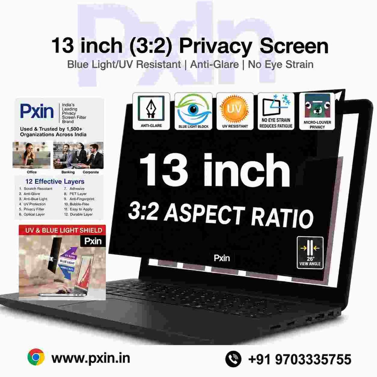13 Inch (3:2) Laptop Pro Privacy (Anti Blue Light & Anti Glare) Screen Guard - Image 1