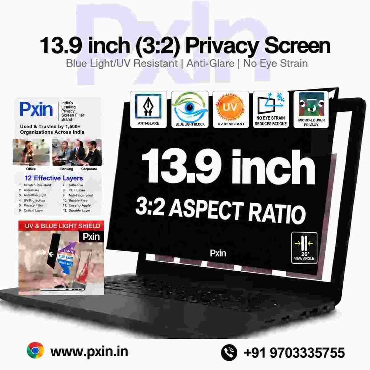 13.9 Inch (3:2) Laptop Pro Privacy (Anti Blue Light & Anti Glare) Screen Guard - Image 1