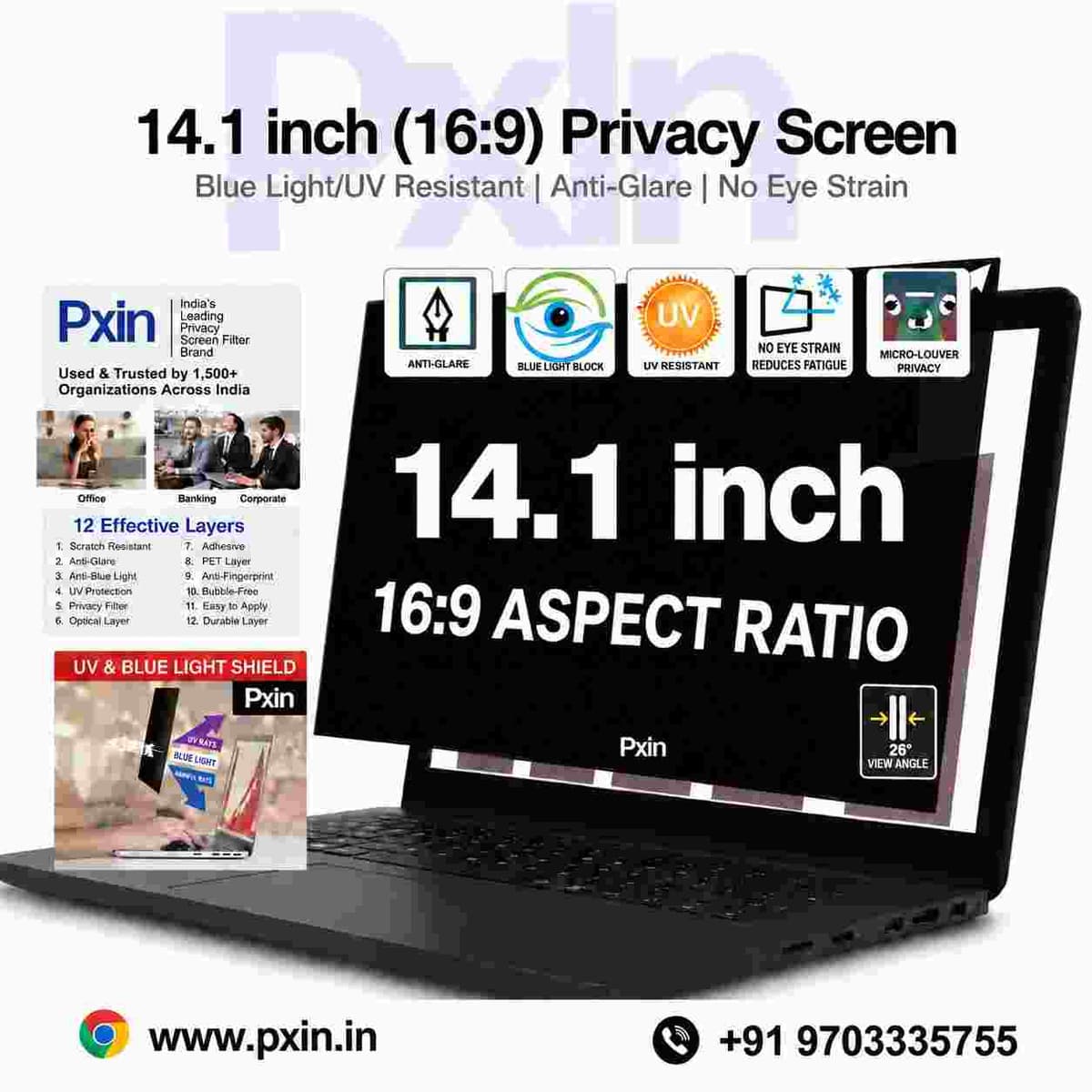 14.1 Inch (16:9) Laptop Pro Privacy (Anti Blue Light & Anti Glare) Screen Guard - Image 1