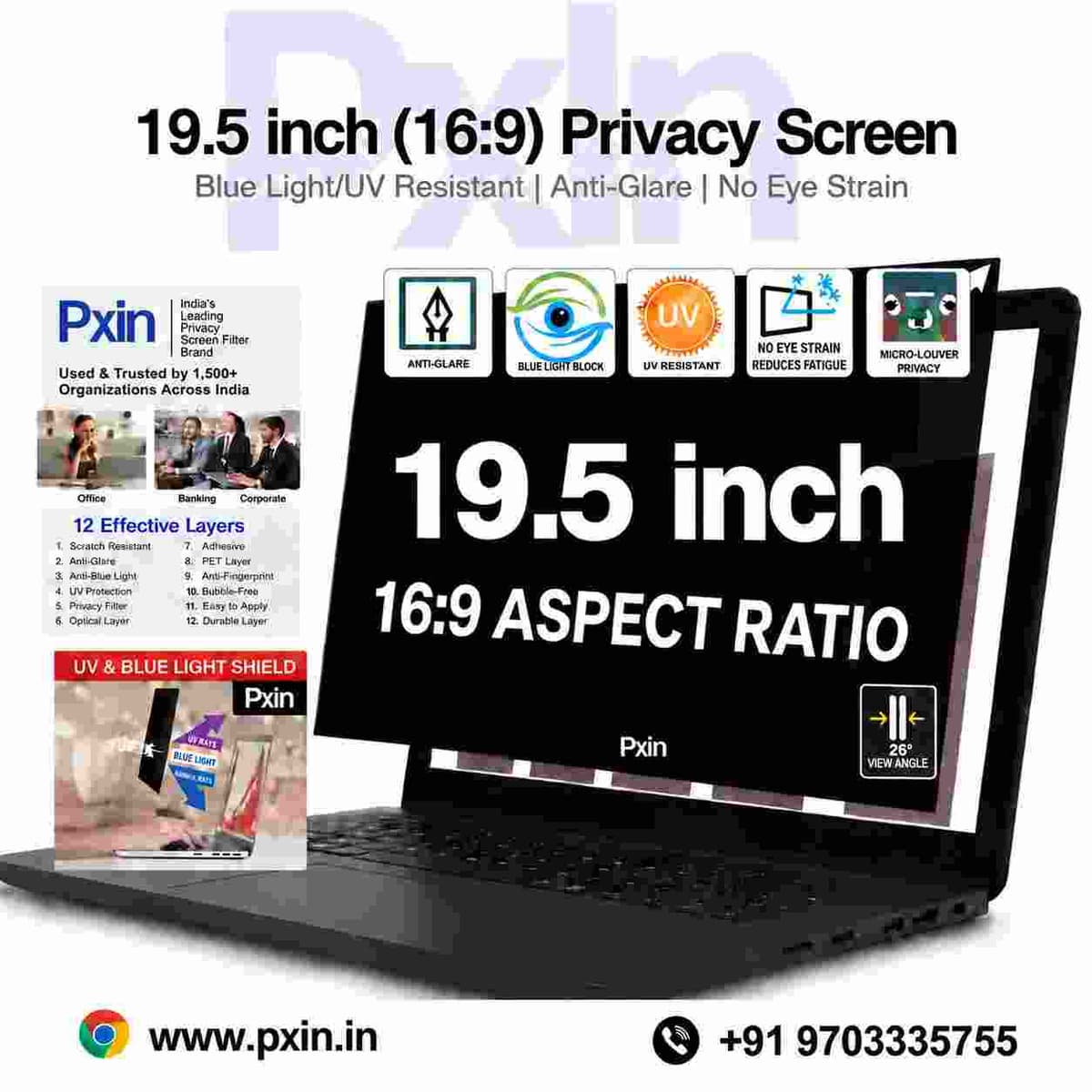 19.5 Inch (16:9) Laptop Pro Privacy (Anti Blue Light & Anti Glare) Screen Guard - Image 1