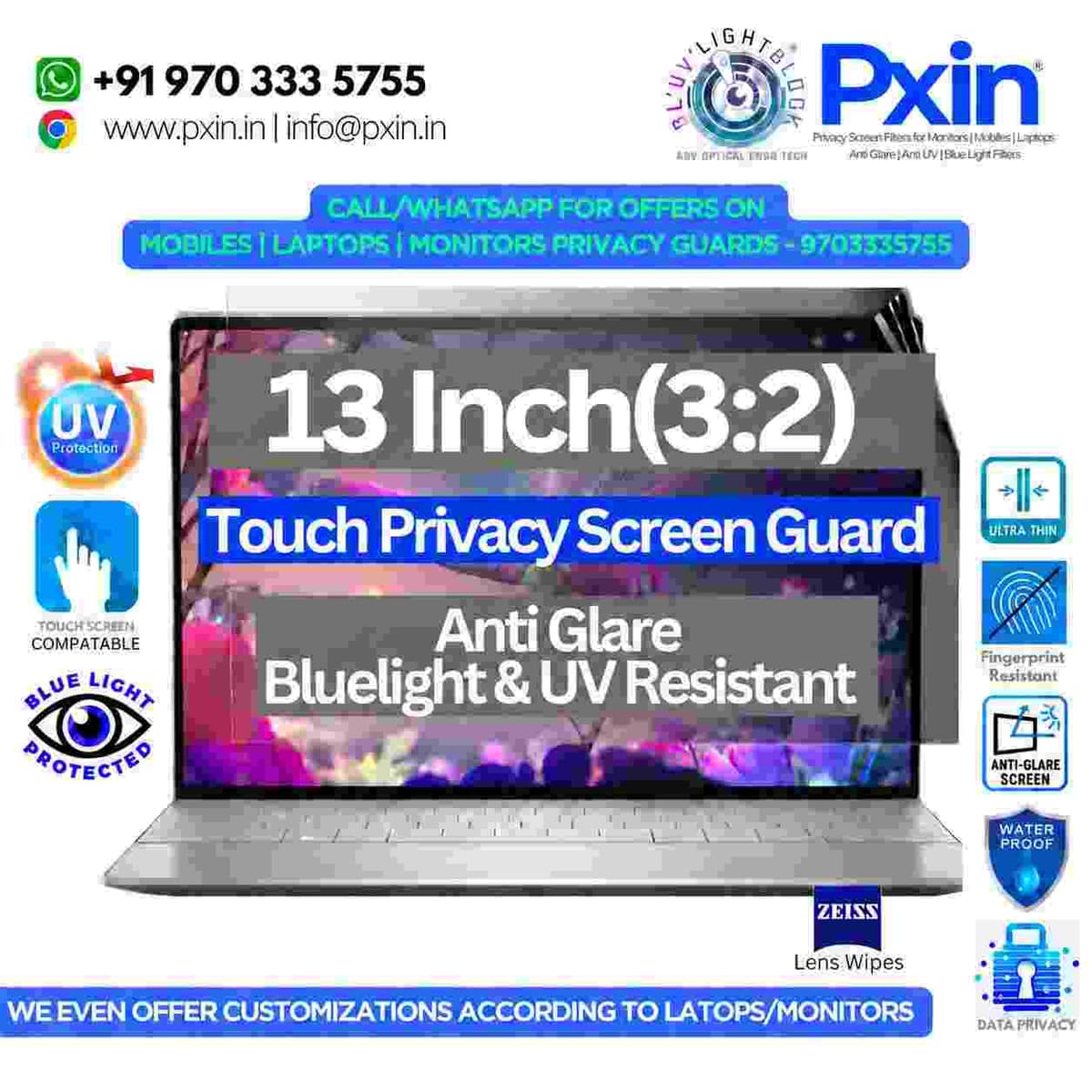 13 Inch (3:2) Touch Laptop Privacy (Anti Blue Light & Anti Glare) Screen Guard - Image 1