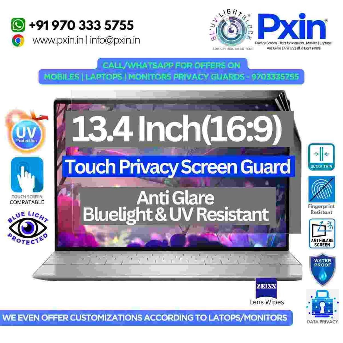 13.4 Inch (16:9) Touch Laptop Privacy (Anti Blue Light & Anti Glare) Screen Guard - Image 1
