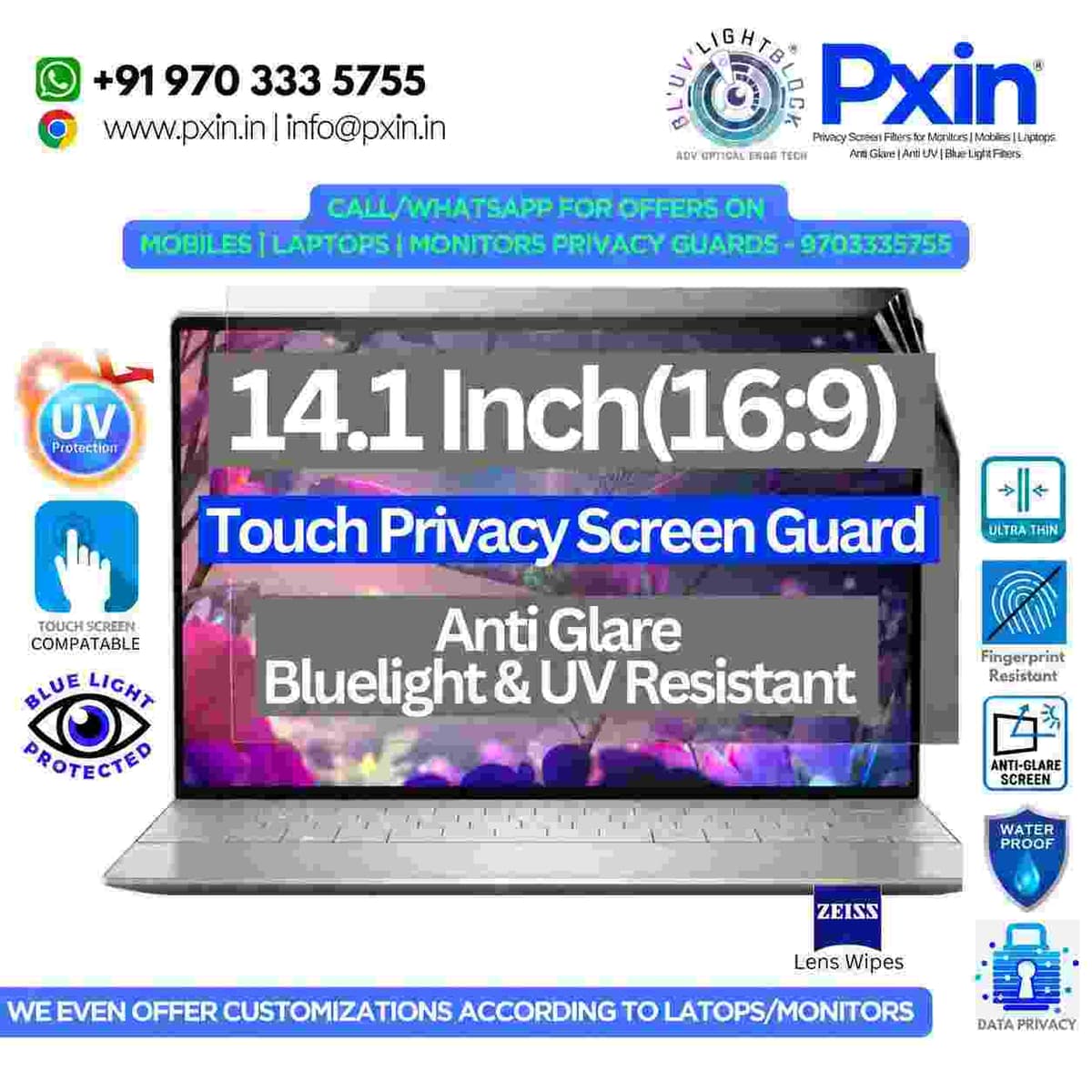 14.1 Inch (16:9) Touch Laptop Privacy (Anti Blue Light & Anti Glare) Screen Guard - Image 1