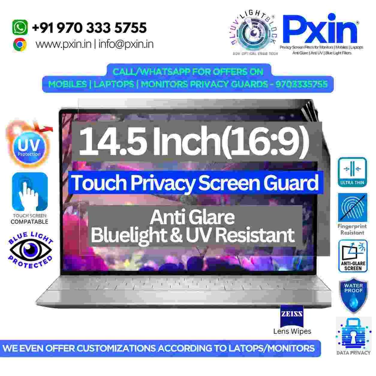 14.5 Inch (16:9) Touch Laptop Privacy (Anti Blue Light & Anti Glare) Screen Guard - Image 1