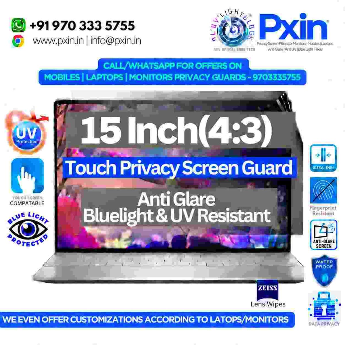 15 Inch (4:3) Touch Laptop Privacy (Anti Blue Light & Anti Glare) Screen Guard - Image 1