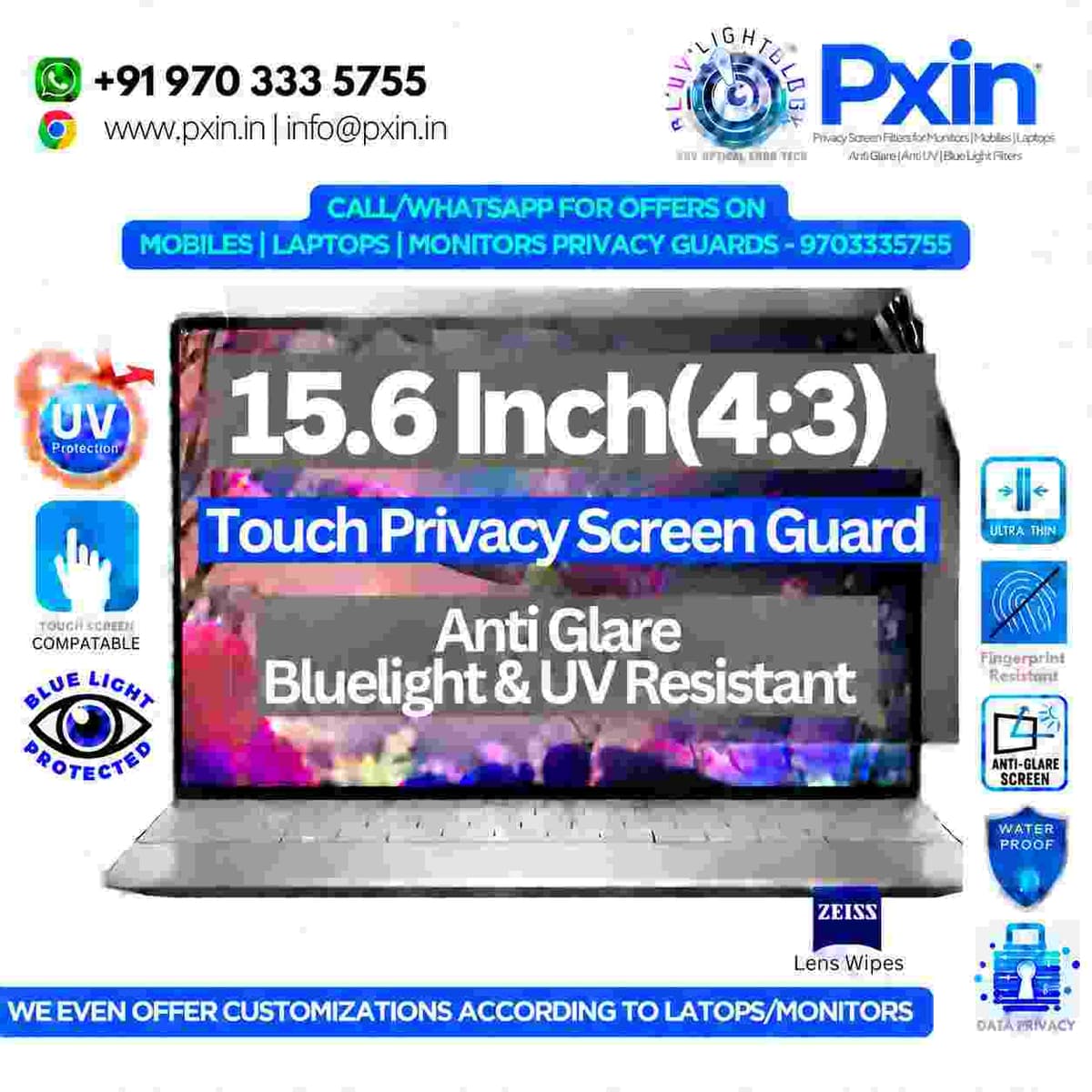 15.6 Inch (4:3) Touch Laptop Privacy (Anti Blue Light & Anti Glare) Screen Guard - Image 1