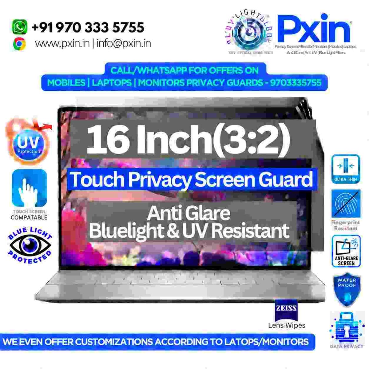 16 Inch (3:2) Touch Laptop Privacy (Anti Blue Light & Anti Glare) Screen Guard - Image 1