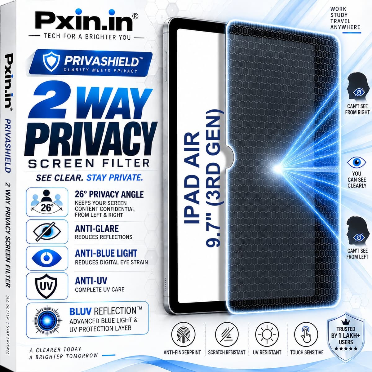 iPad Air 9.7 Inch (3rd Gen) 2 Way Tablet Privacy Screen Guard (Anti-Blue & Anti-Glare) - Image 1