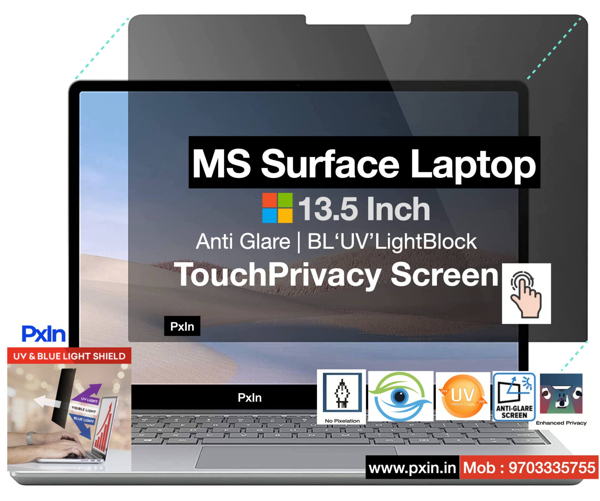 MS Surface Laptop 13.5 Inch Privacy Screen Protector PxIn
