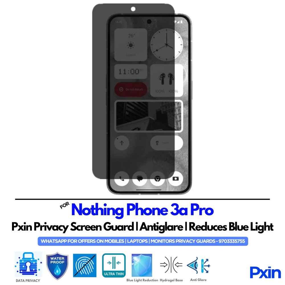 Datree Vetro Temperato Antispia Per Nothing Phone 3A/3A Pro - 2 Pezzi, Durezza 9H, Installazione Automatica