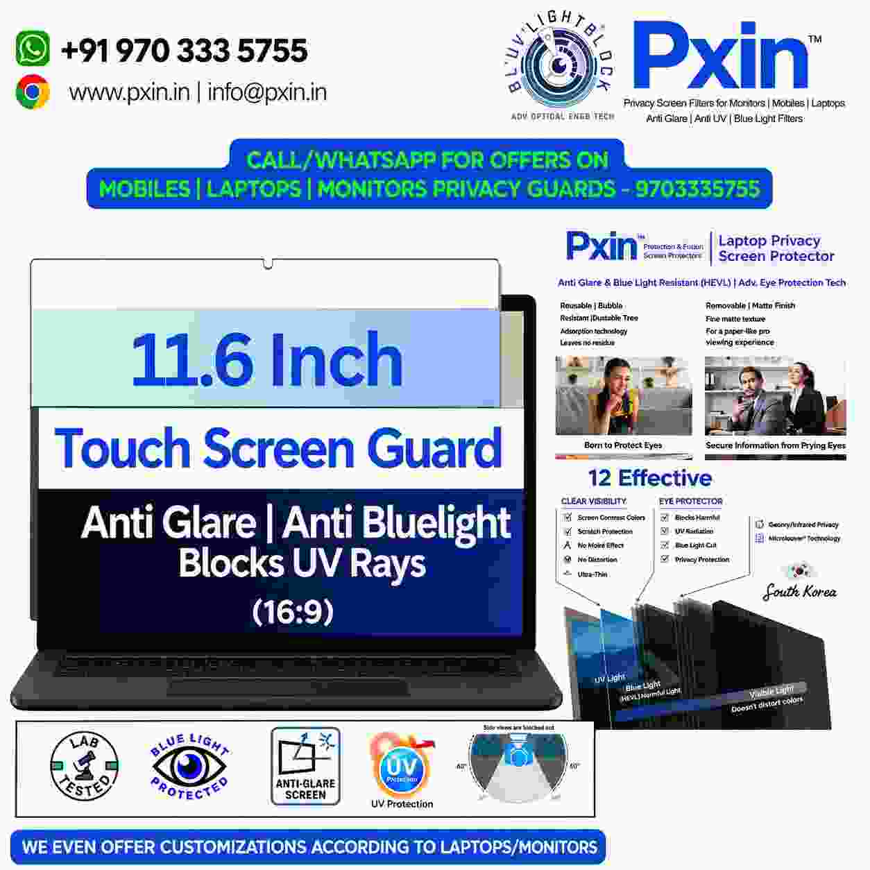 11.6 inch Antiglare Antiblue Touch privacy screen guard