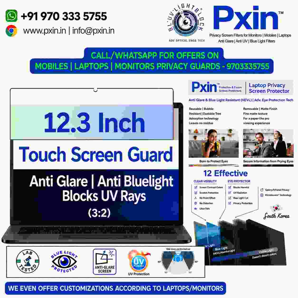12.3 inch Antiglare Antiblue Touch privacy screen guard