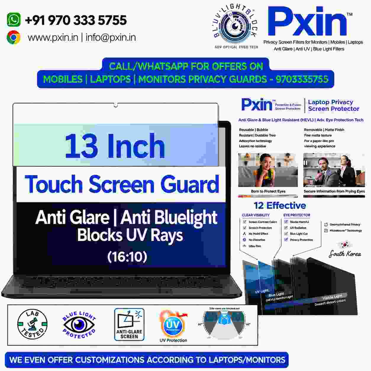13 inch Antiglare Antiblue Touch privacy screen guard