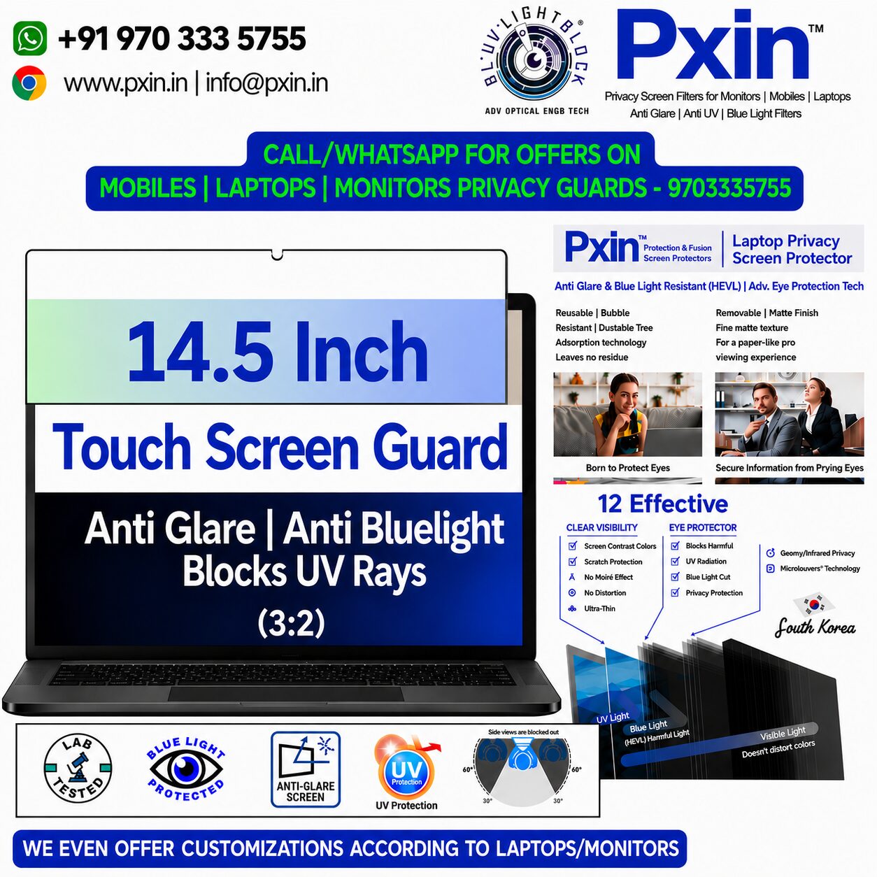 14.5 inch Antiglare Antiblue Touch privacy screen guard