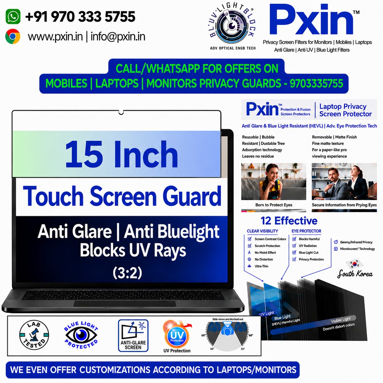 15 inch Antiglare Antiblue Touch privacy screen guard