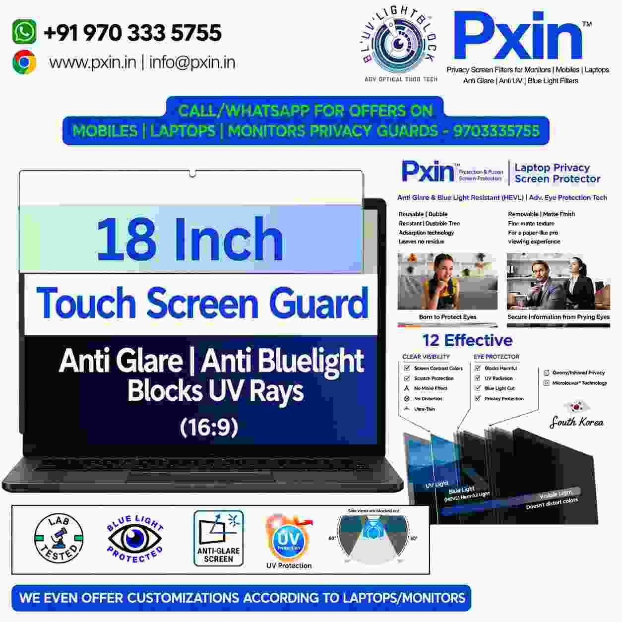 18 inch Antiglare Antiblue Touch privacy screen guard