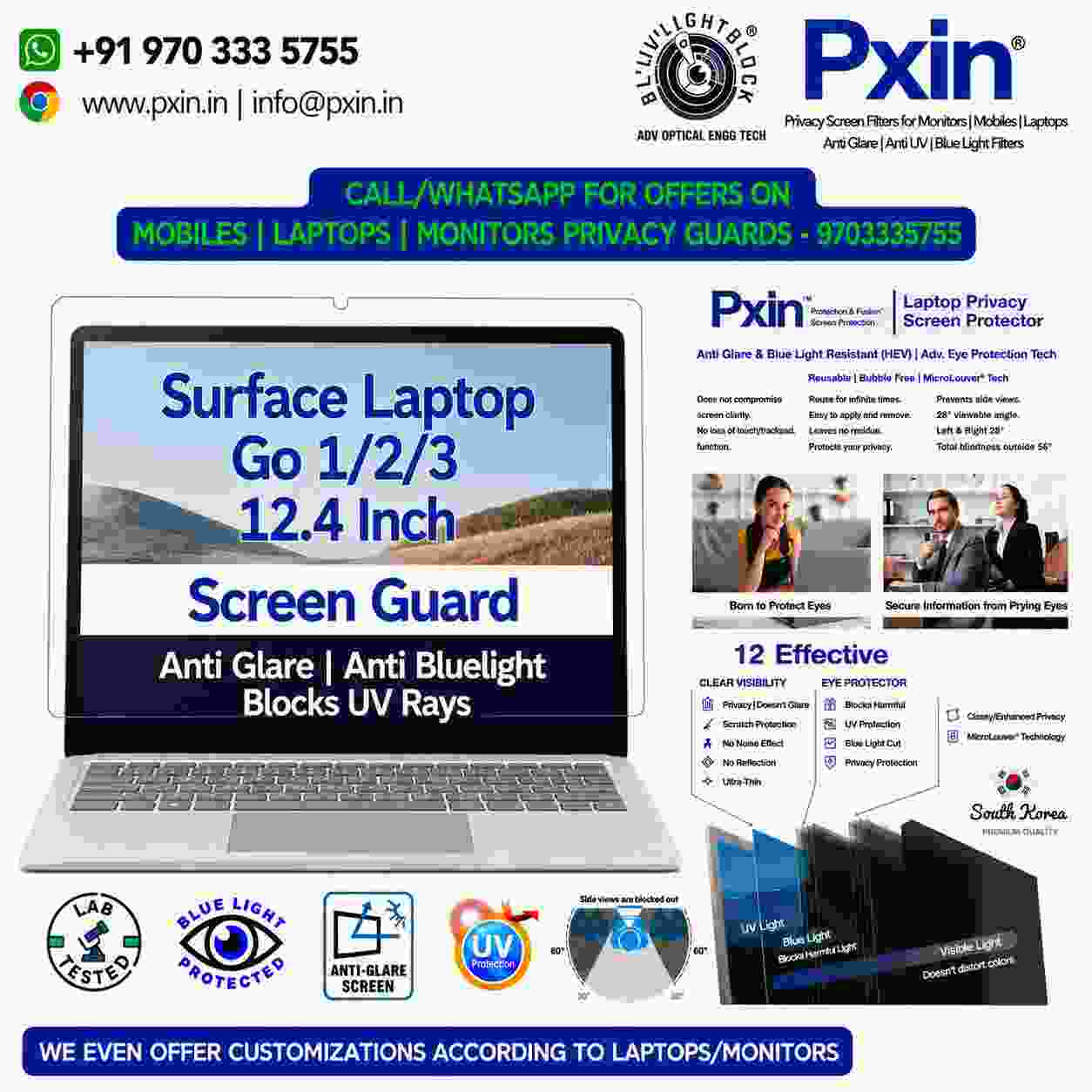 Surface Laptop 12.4 inch Antiglare Antiblue privacy screen guard