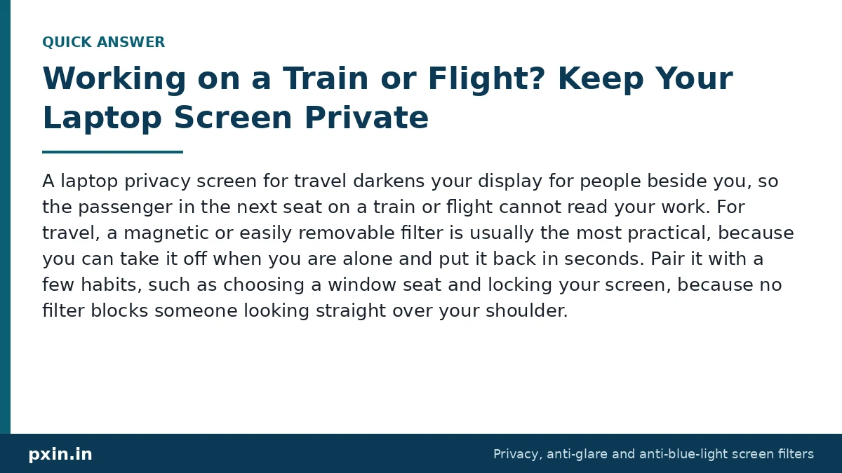 Quick answer card: Working on a Train or Flight? Keep Your Laptop Screen Private. Pxin guide summary.
